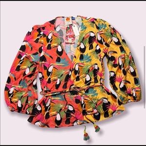 FARM RIO Toucan/Parrot Wrap Blouse